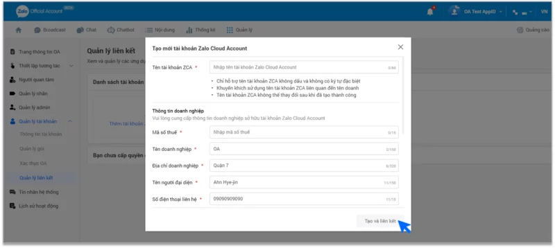 Hướng dẫn tạo Zalo Cloud Account Hướng dẫn tạo Zalo Cloud Account