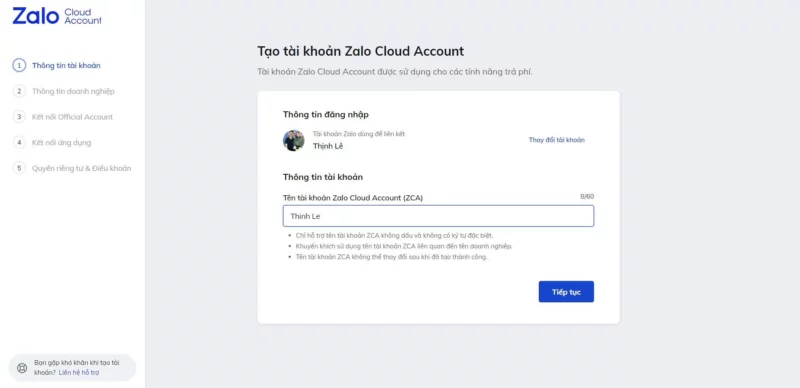 Hướng dẫn tạo Zalo Cloud Account Hướng dẫn tạo Zalo Cloud Account
