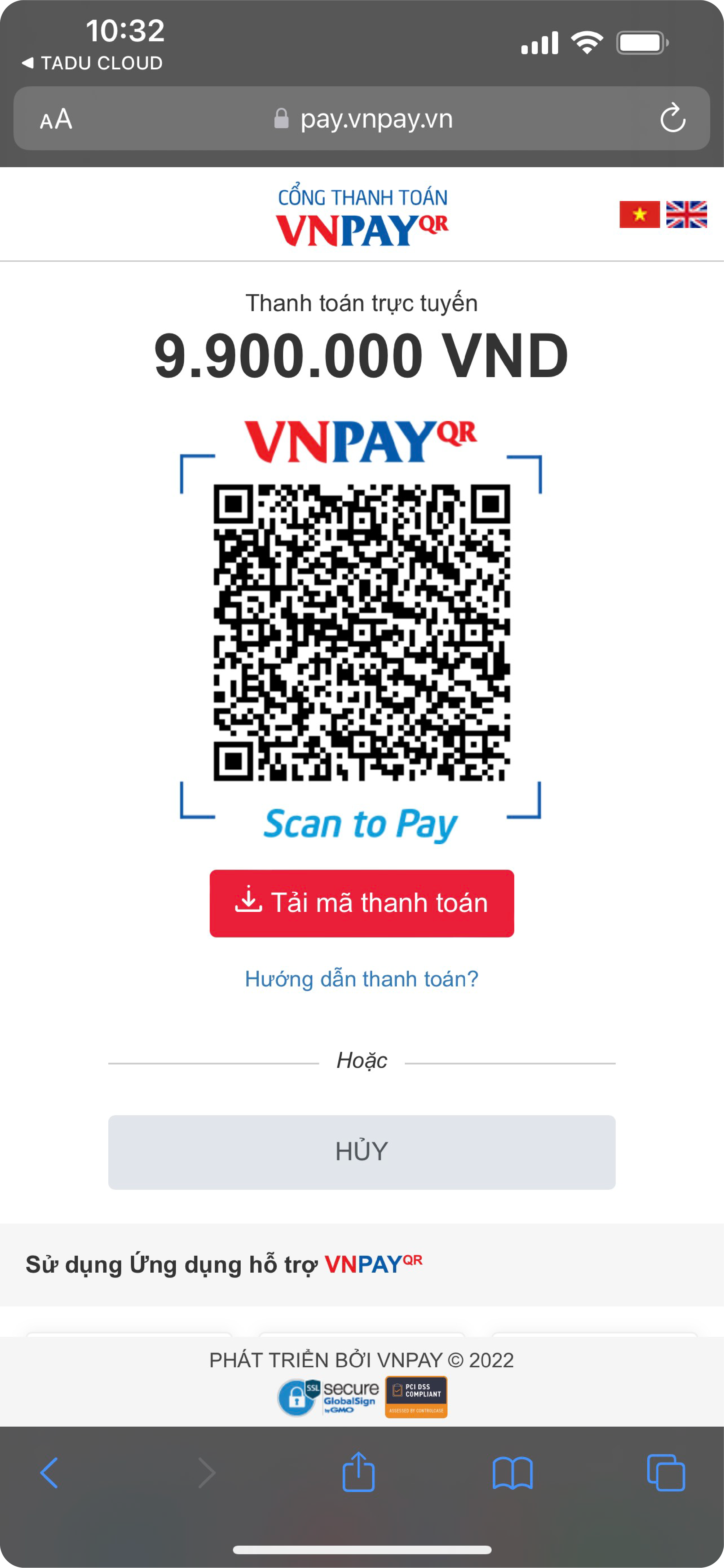 Hướng dẫn thanh toán trên Tadu Cloud bằng các ví điện tử VNPAY, MoMo, Paypal