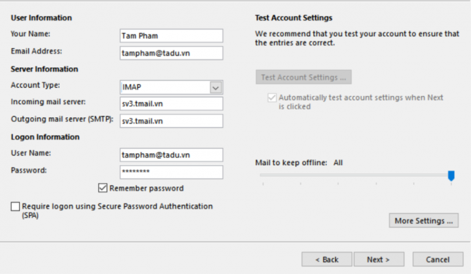 Hướng dẫn cấu hình Email server trên Outlook