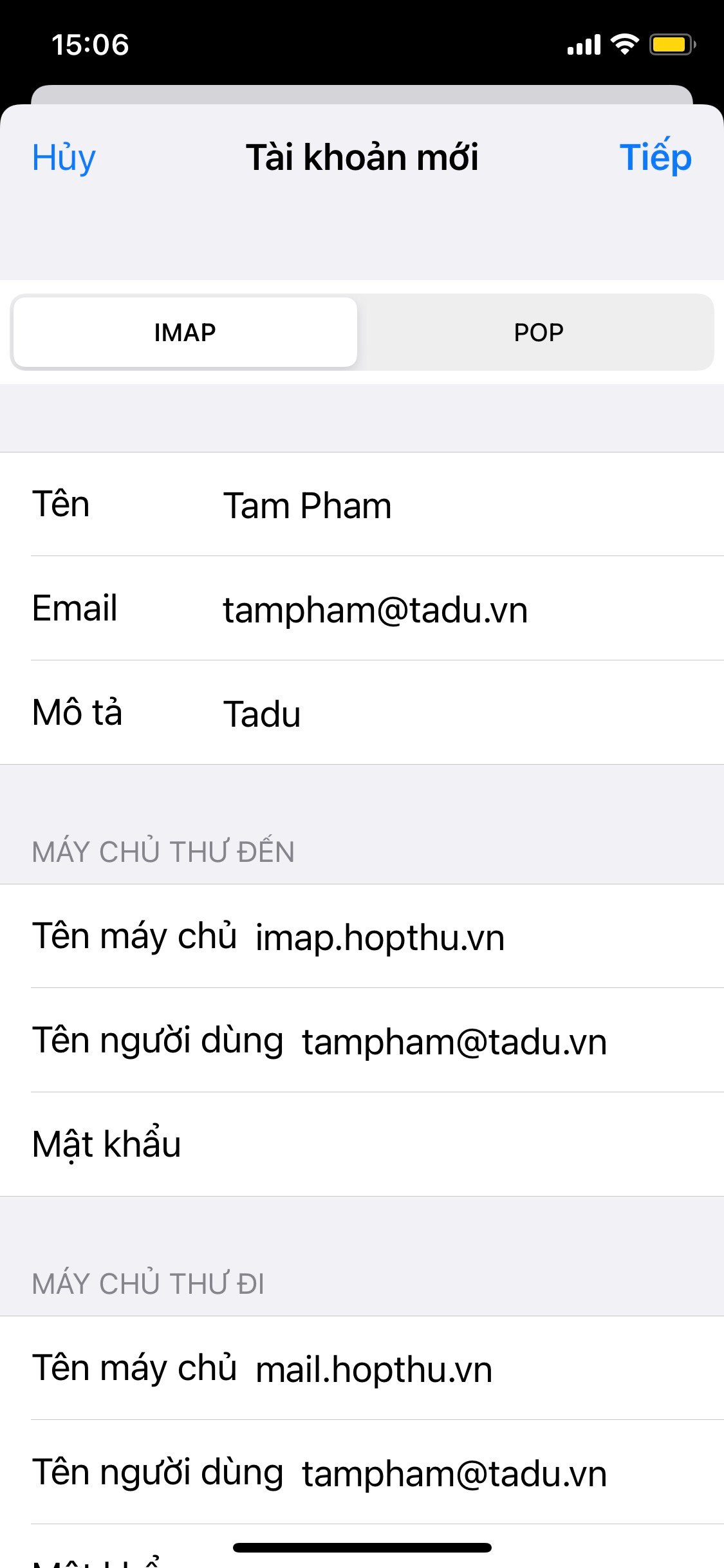 Cấu hình Email Server Hopthu trên smartphone IOS