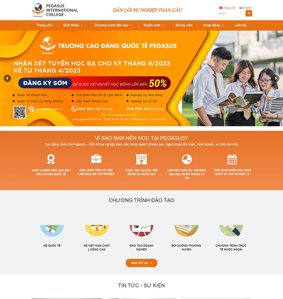 thiet ke website truong cao dang quoc te pegasus 1