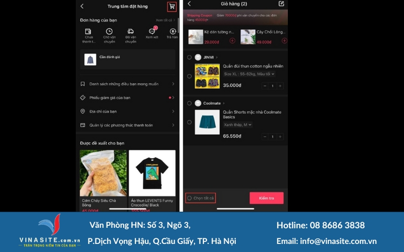 Giỏ hàng TikTok ở đâu?