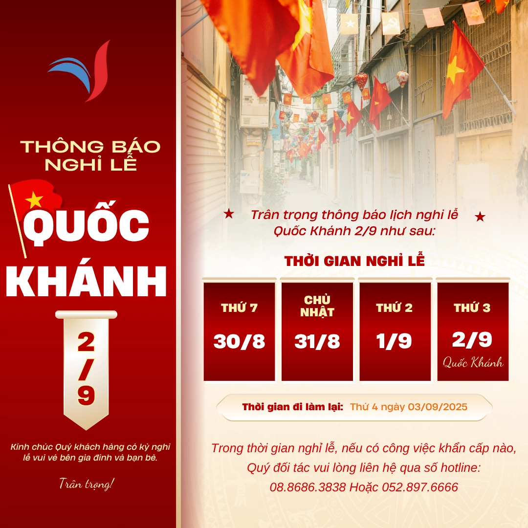 Thông báo lịch nghỉ lễ Quốc khánh 2/9 năm 2025 của Vinasite Thông báo lịch nghỉ lễ Quốc khánh 2/9 năm 2025 của Vinasite